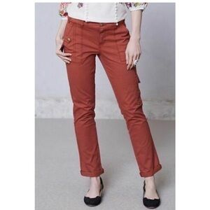 Anthropologie Daughters Of The Liberation Orange Cargo Style Slim Leg Pants 27